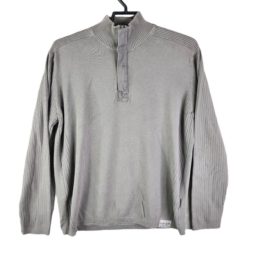 Men's Gray Calvin Klein Jeans Sweatshirt Ribbed Cotton Half-Zip Long Sleeve XL